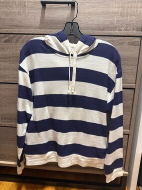 J. Crew Navy and White Striped Crewneck Hoodie with pockets